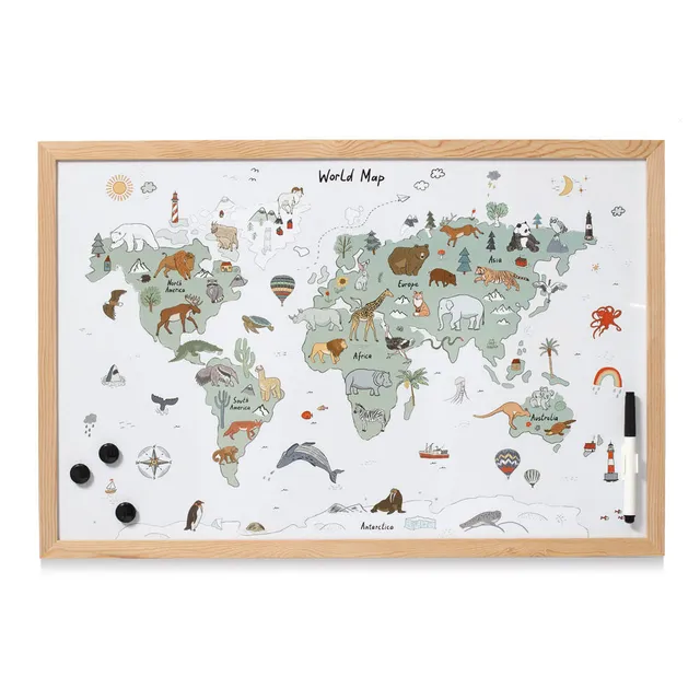 zeller-present-office-magnet-schreibtafel-weltkarte-metall-kiefer image 1
