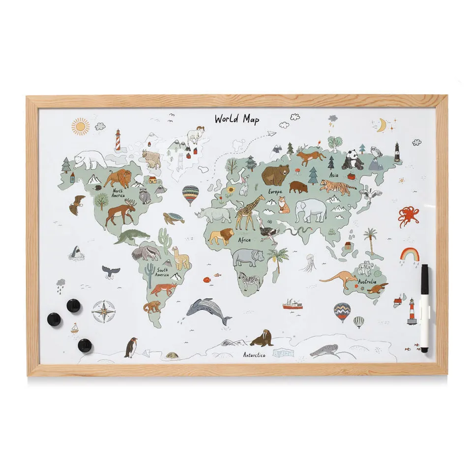zeller-present-office-magnet-schreibtafel-weltkarte-metall-kiefer image 1