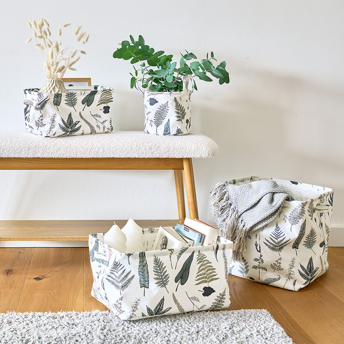 zeller-present-home-aufbewahrungskorb-polyester-leaves-waschbar image 4